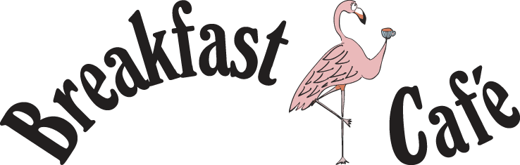 A logo featuring a flamingo holding a cup, with the text 